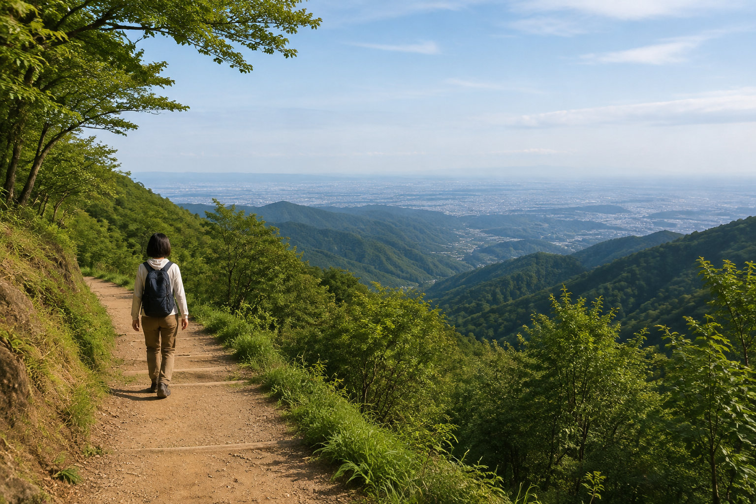 関東の低山で日帰り登山を計画するハイカー