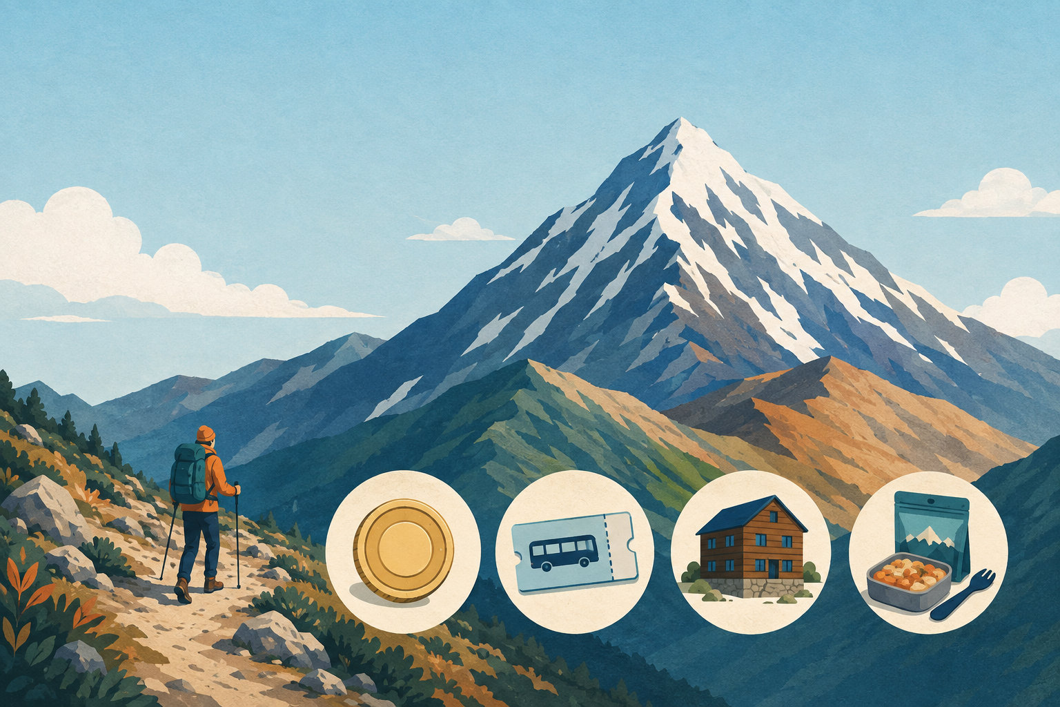 高山ハイキングの費用項目を表したイラスト