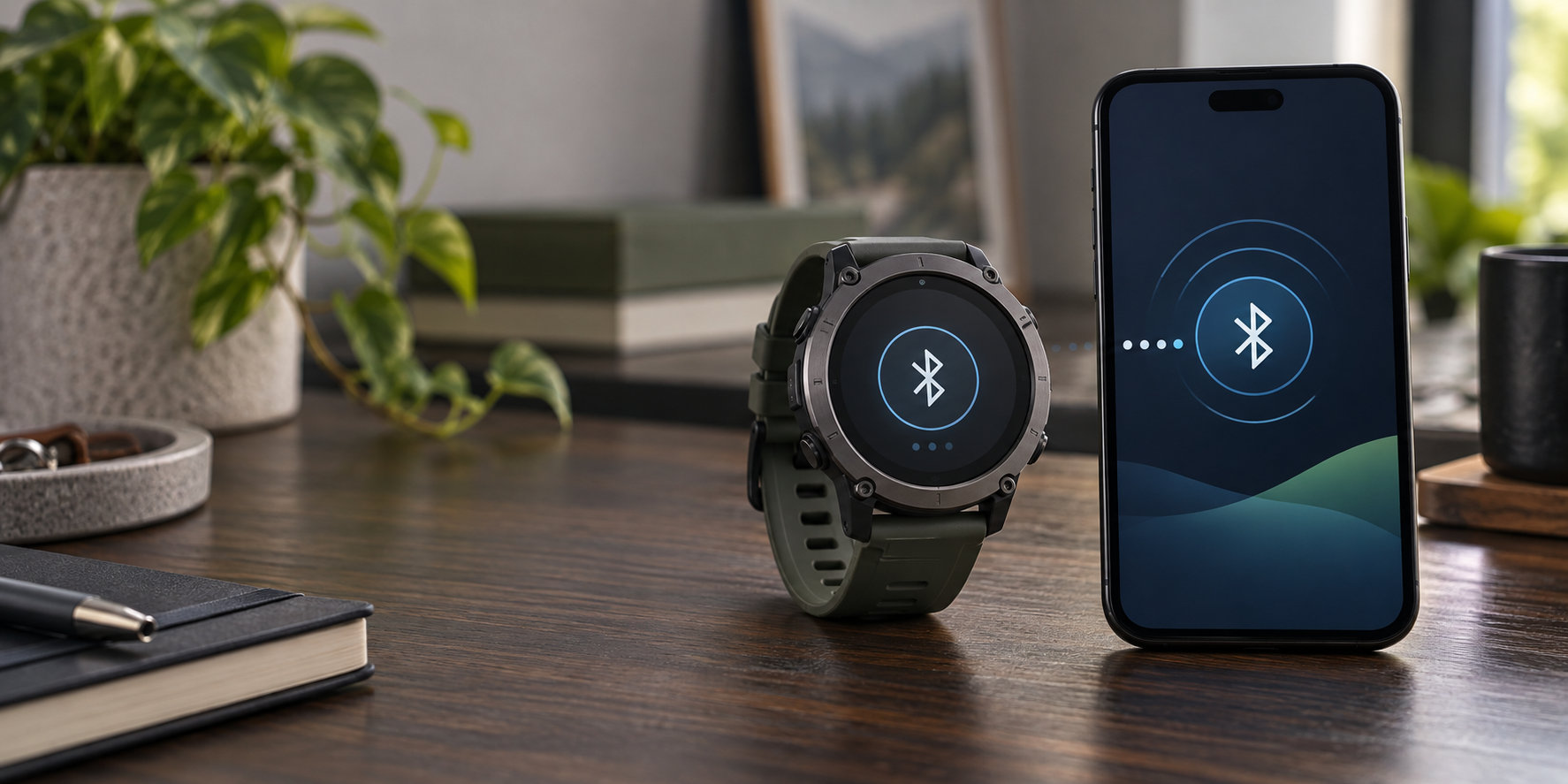 スマートフォンとアウトドアウォッチのBluetooth接続を示すイメージ